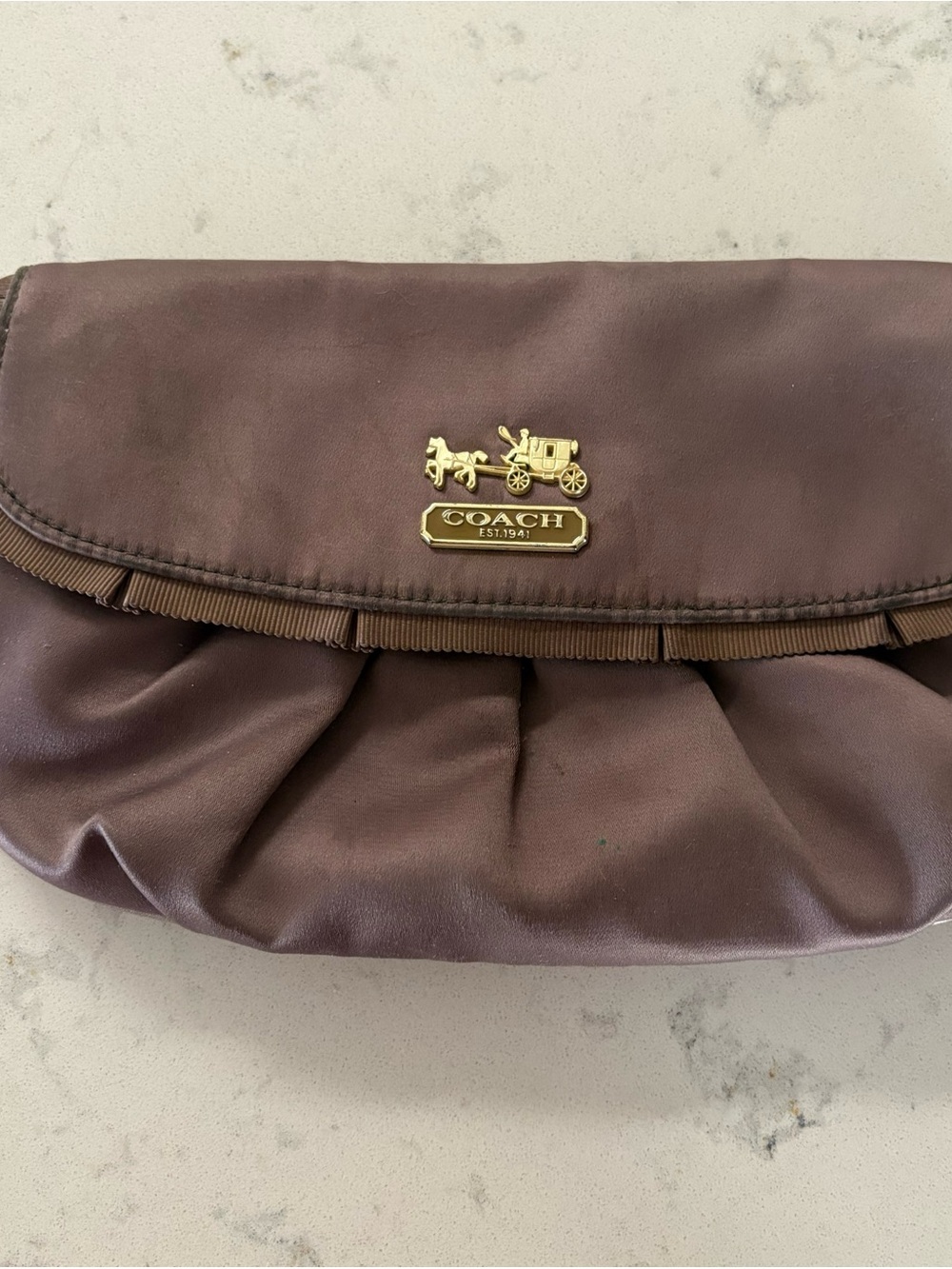 COACH Satin Pleated Clutch with Gold Logo